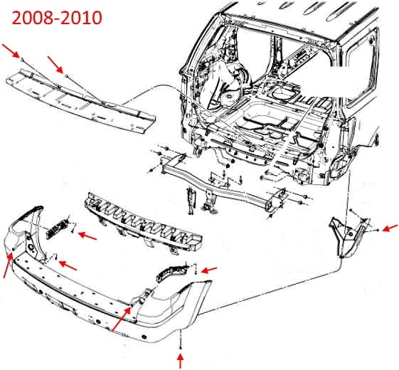 Schema di montaggio del paraurti posteriore Mercury Mariner