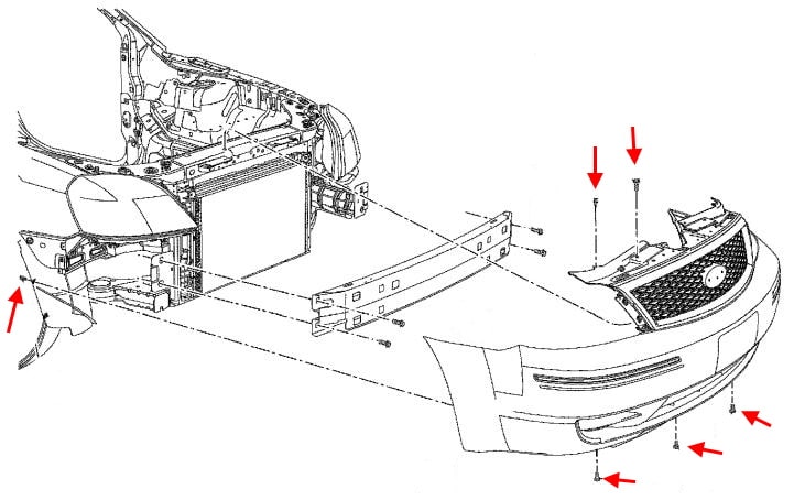 Diagrama de montaje del parachoques delantero del Mercury Montego