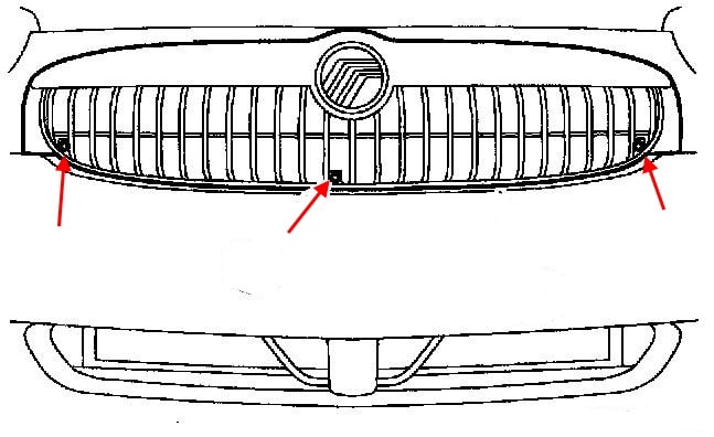 Diagrama de montaje del parachoques delantero del Mercury Villager
