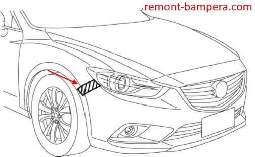 masking tape at the junction of the fender and bumper