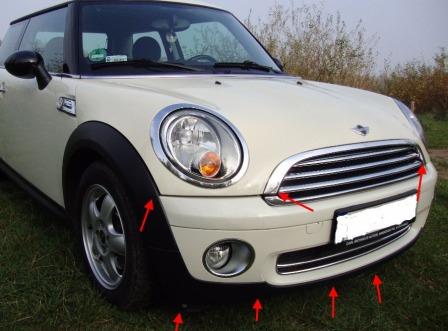 puntos de fijación del parachoques delantero Mini One, Cooper, Clubman, Countryman