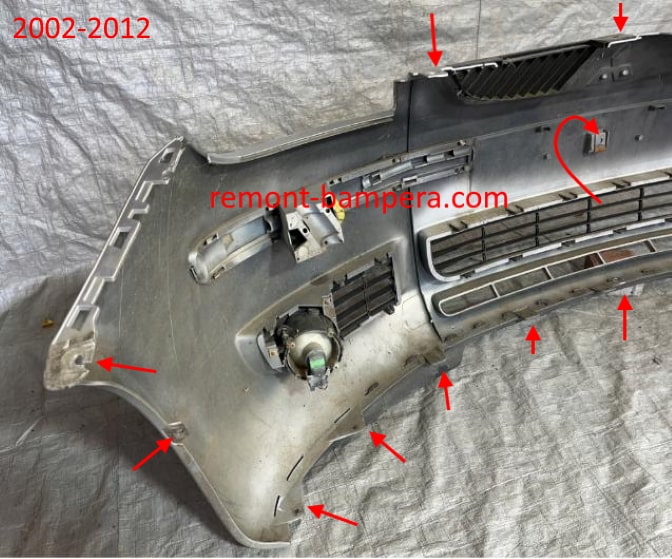 места крепления переднего бампера Mitsubishi Colt VI Z20 (2002-2012)