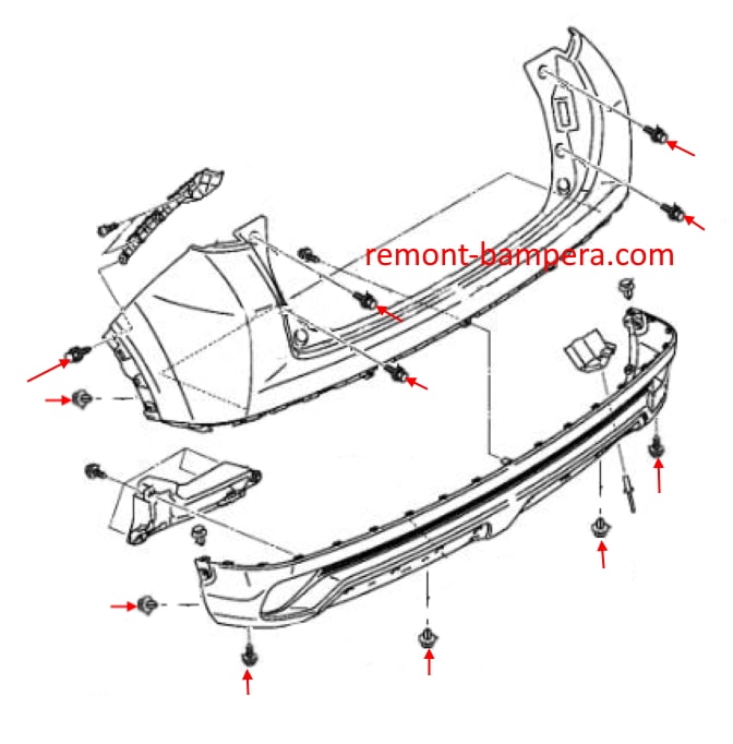 Rear bumper mounting scheme Mitsubishi Eclipse Cross I (2017-2023)
