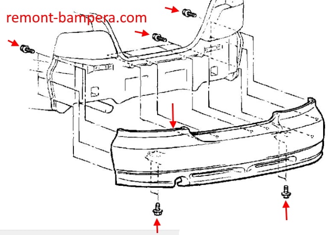 Схема крепления заднего бампера Mitsubishi Galant VIII (1996-2006)