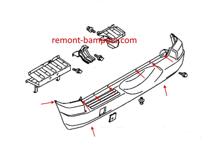 Rear bumper mounting scheme Mitsubishi Pajero Pinin / Montero iO (1998-2007)