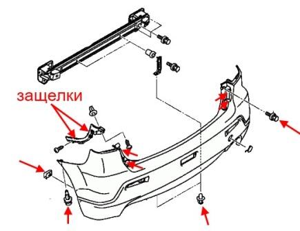 схема крепления заднего бампера Mitsubishi ASX (Outlander Sport)