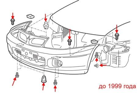 схема крепления переднего бампера Mitsubishi Carisma