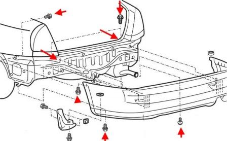 Diagrama de montaje del parachoques trasero Mitsubishi Carisma