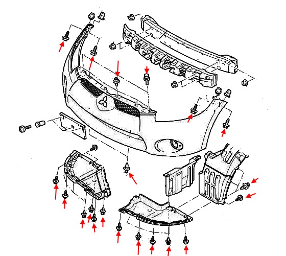 Diagrama de montaje del parachoques delantero Mitsubishi Eclipse IV (después de 2006)
