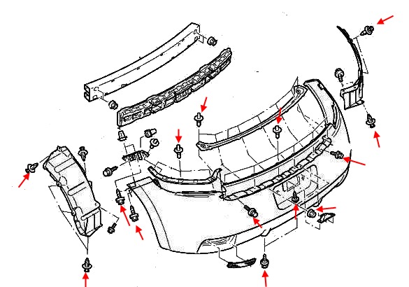 Montageplan für die hintere Stoßstange des Mitsubishi Eclipse IV (2005-2011)