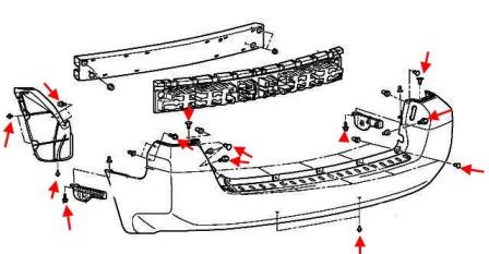 Montageplan für die hintere Stoßstange von Mitsubishi Endeavour (2003-2005)