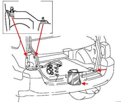 Schéma de montage du feu arrière Mitsubishi Endeavor (2003-2005)