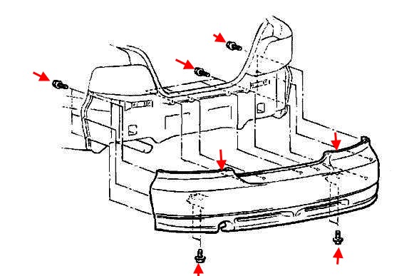 the scheme of fastening the rear bumper of Mitsubishi Galant 8 (1996-2003)