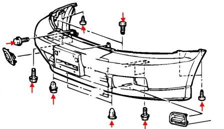 Mitsubishi Galant 8 diagrama de montaje del parachoques delantero (1996-2003)