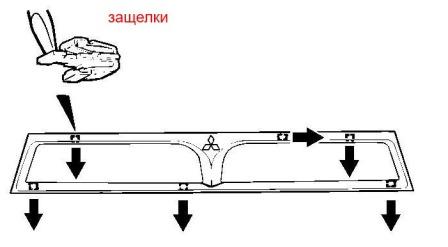 Mitsubishi Galant 8 (1996-2003) diagrama de montaje de la rejilla del radiador