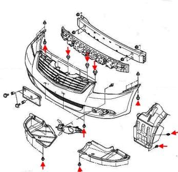 Mitsubishi Galant 9 diagrama de montaje del parachoques delantero (2003-2012)