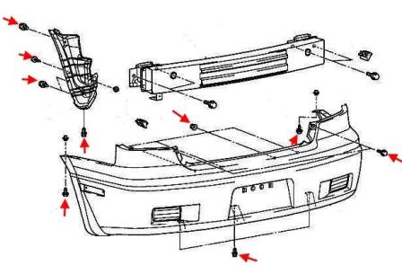 Montageplan für die hintere Stoßstange des Mitsubishi Outlander (Airtrek) (2001-2006)