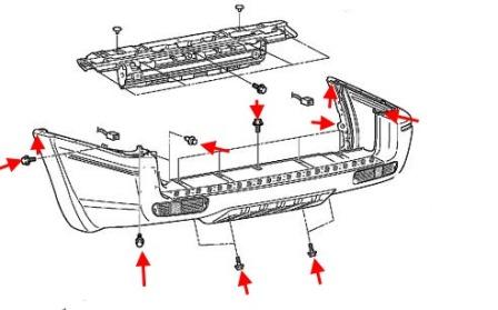 Montageplan für die hintere Stoßstange Mitsubishi Pajero (Montero) 3 (1999-2006)