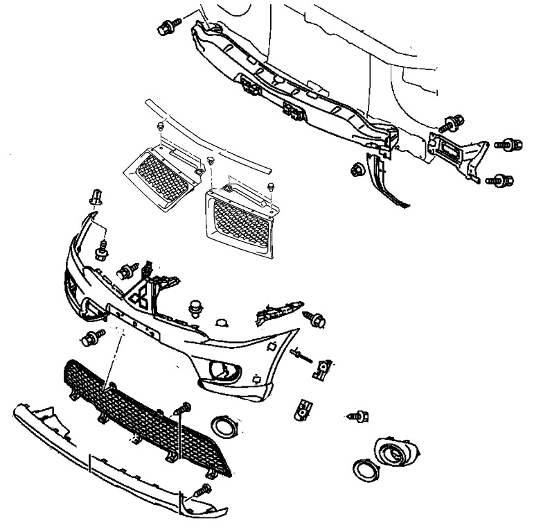 Diagrama de montaje del parachoques delantero Mitsubishi Montero 4 Sport