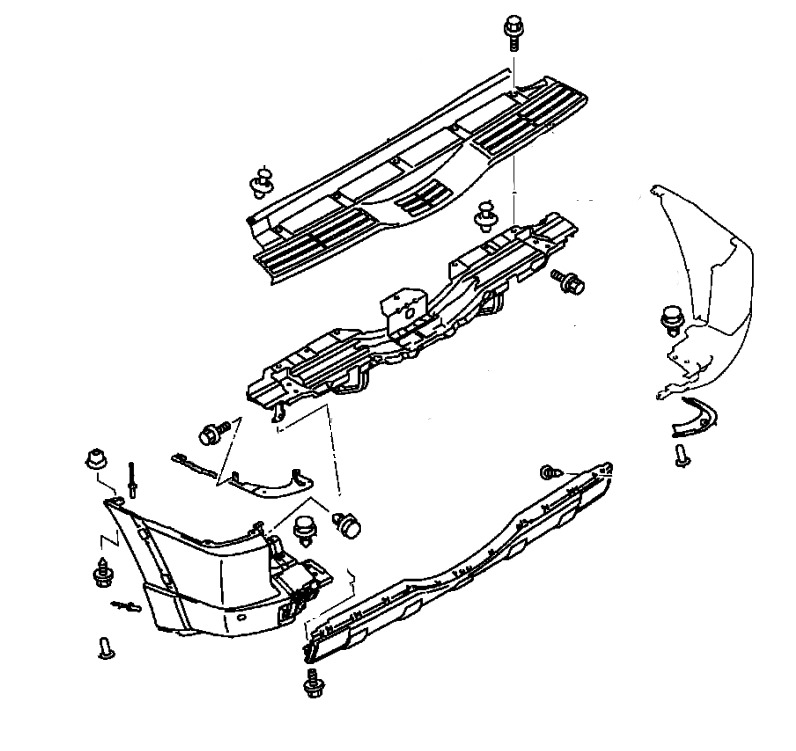 Mitsubishi Montero 4 diagrama de montaje del parachoques delantero (después de 2006)