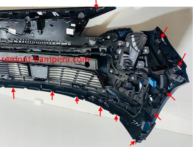 места крепления переднего бампера Peugeot 3008 II (2016-2023)