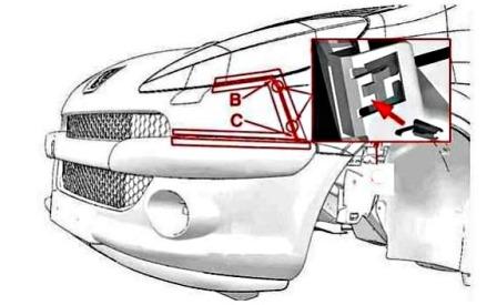 Diagrama de montaje del parachoques delantero Peugeot 1007
