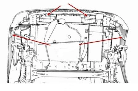 the scheme of fastening of the rear bumper Peugeot 1007