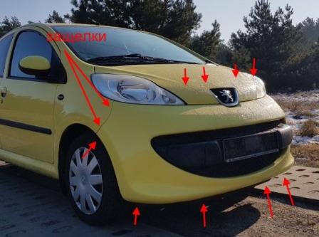the attachment of the front bumper Peugeot 107