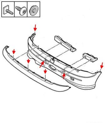 diagram of rear bumper for Peugeot 206