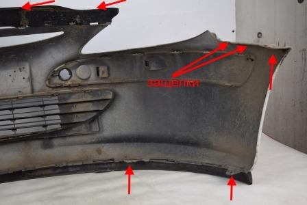the attachment of the front bumper Peugeot 307