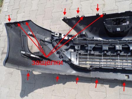 Befestigungspunkte der vorderen Stoßstange Peugeot 308
