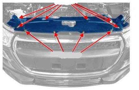 the scheme of fastening of the front bumper of the Peugeot 4008