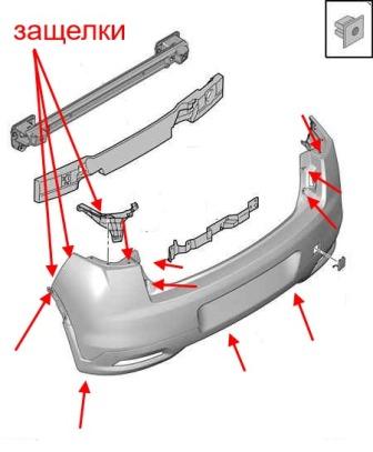 the scheme of fastening the rear bumper of the Peugeot 4008
