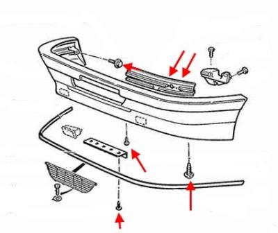 the scheme of fastening of the front bumper Peugeot 405