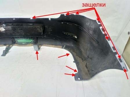 Points de fixation du pare-chocs arrière de la Peugeot 408