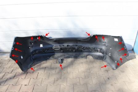 Points de fixation du pare-chocs arrière de la Peugeot 508