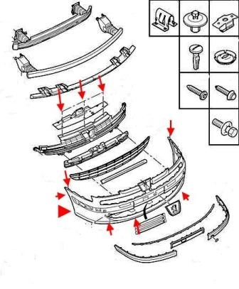 the scheme of fastening of the front bumper Peugeot 807