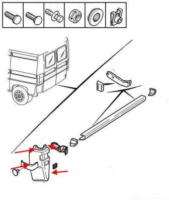 the scheme of fastening of the rear bumper Peugeot Boxer (1994-2006)