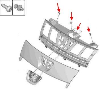 the scheme of fastening of the grille Peugeot Expert 3 (Citroën Jumpy, Fiat Scudo) (2006-2016)