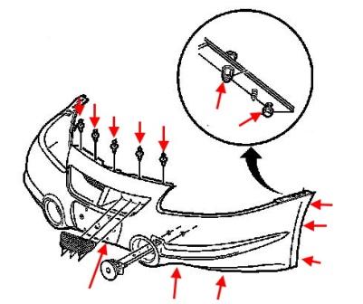 Pontiac Bonneville diagrama de montaje del parachoques delantero (2000-2005)