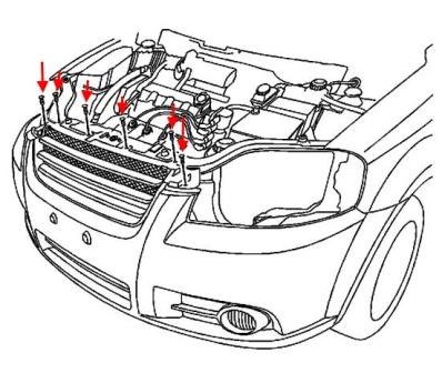 Pontiac G3 Diagrama de montaje del parachoques delantero