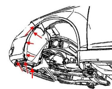Mounting scheme of the Pontiac G5 front bumper