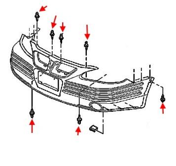 Front bumper mounting diagram for Pontiac Grand Am (1999-2005)