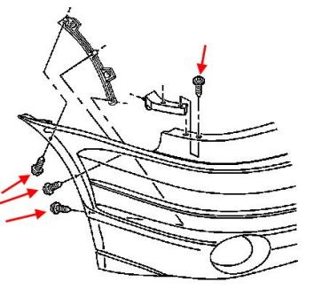 Mounting diagram for the rear bumper of Pontiac Grand Am (1999-2005)