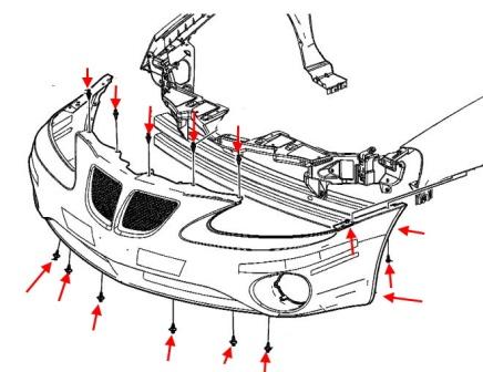 Front bumper mounting diagram for Pontiac Grand Prix (2003-2009)