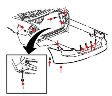 Mounting diagram for the rear bumper of the Pontiac Grand Prix (2003-2009)