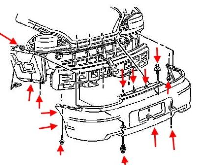 Pontiac Grand Prix Diagrama de montaje del parachoques trasero (1996-2003)