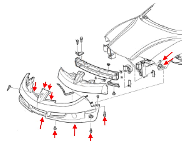 Schema di montaggio del paraurti anteriore Pontiac Sunfire
