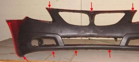 the attachment of the front bumper Pontiac Vibe (2003-2008)