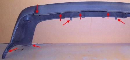 puntos de montaje para el parachoques trasero Pontiac Vibe (2003-2008)